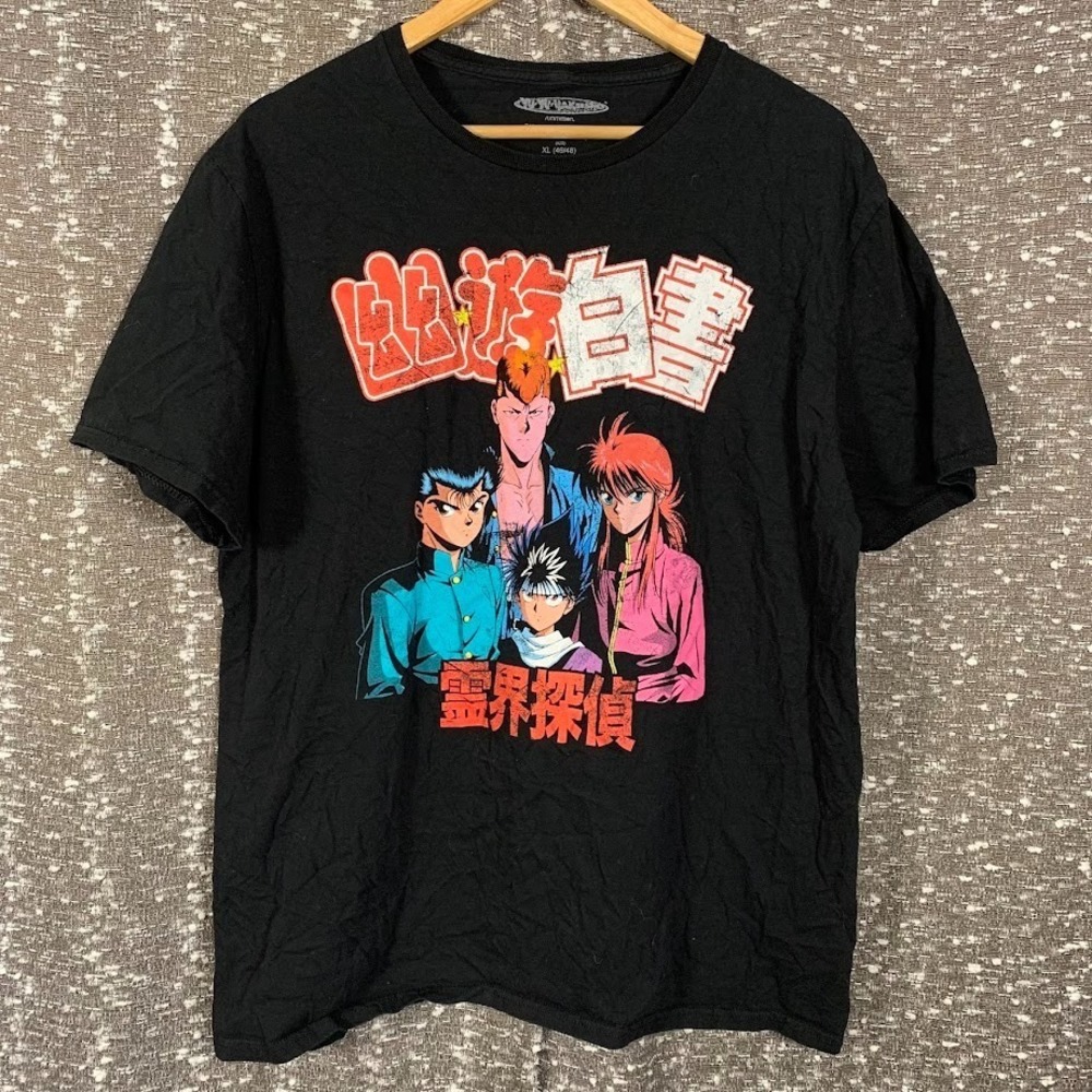 YuYu Hakusho‎ Anime Characters Graphic Print Black T-Shirt Funimation Size XL